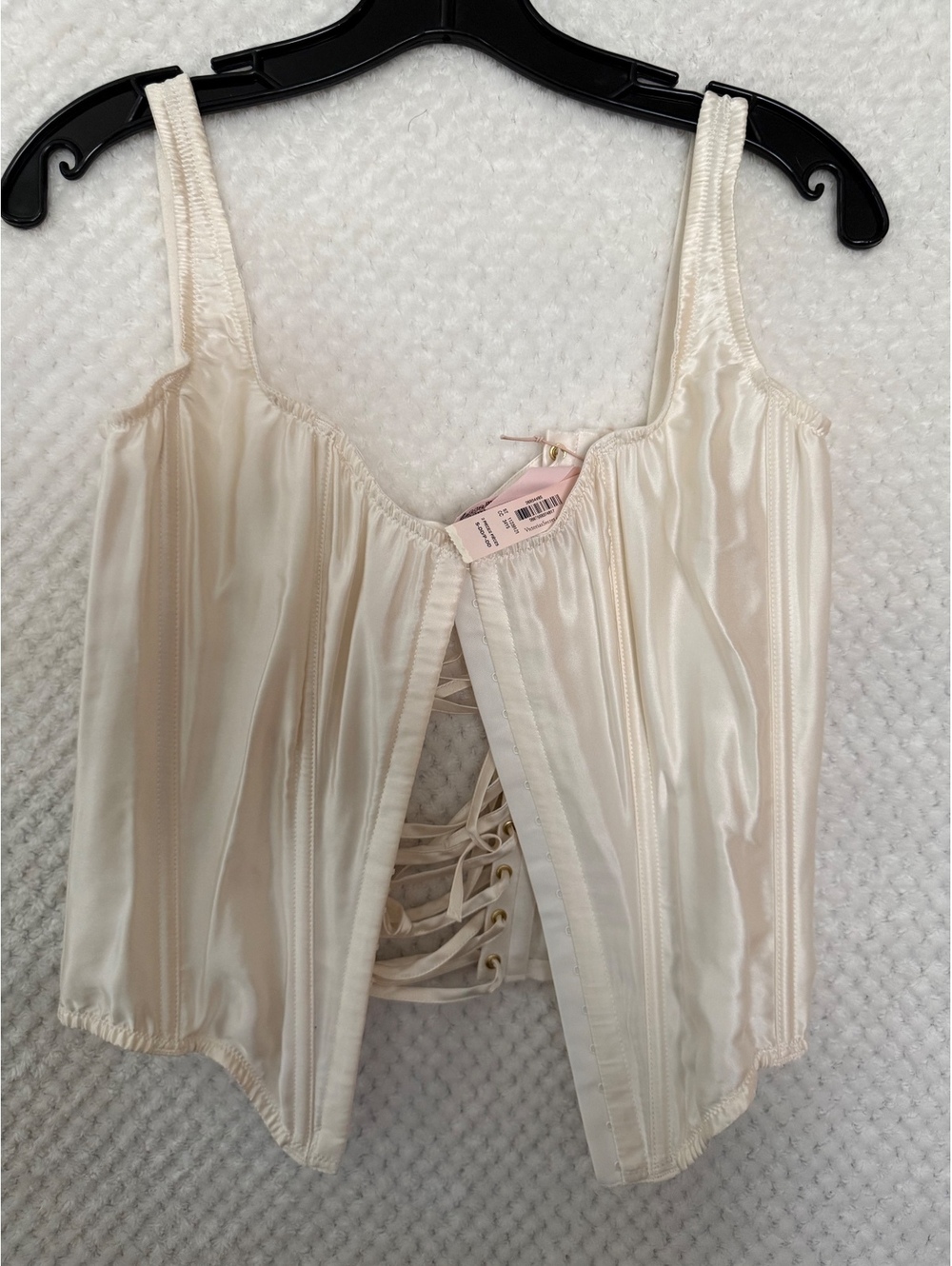 Victoria's Secret Ivory Satin Corset Top with Lace-Up Back